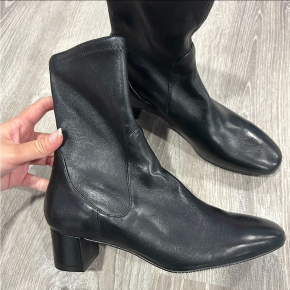 Stuart Weitzman Ernestine Black Leather Block Heel Boot Size 6 - Picture 2 of 5